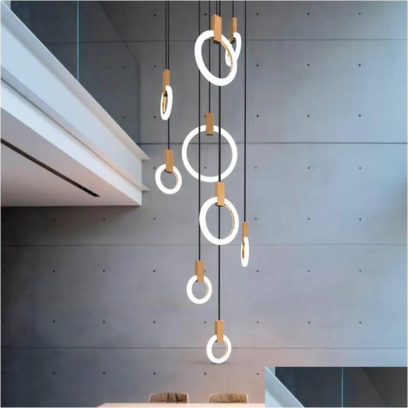 modern led chandelier nordic living room pendant lamp bedroom fixtures stair lighting loft illumination long hanging lights