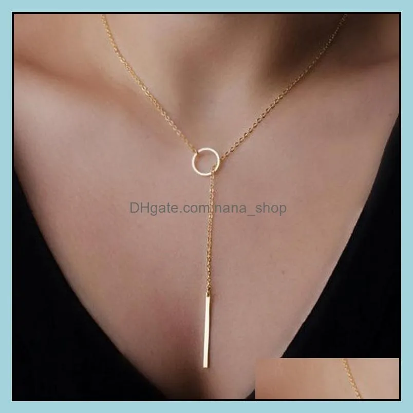 women pendant necklace chain statement ring rectangle charm chocker simple metal ring neck chain fashion jewelry wholesale