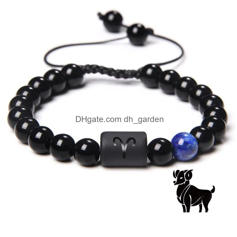 braided 8mm stone beads 12 constellation couple strands bracelet men bracelets for women pulseras masculina hombre man mens jewellery