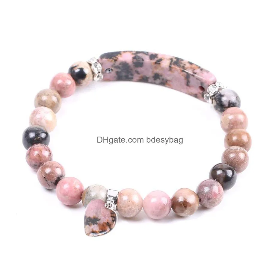 natural stone bracelet energy amethyst handstring stone bead bracelet with love heart lifting elastic jewelry of womens gemstone