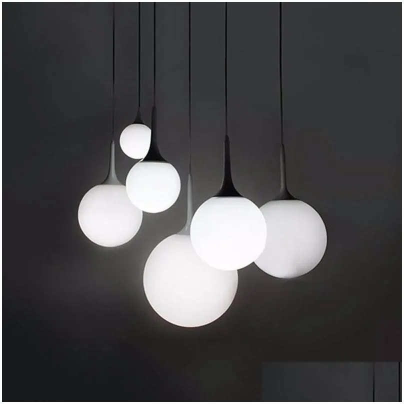 loft simple milk white glass ball pendant light led e27 modern hanging lamp with 6 size for living room bedroom lobby el shop