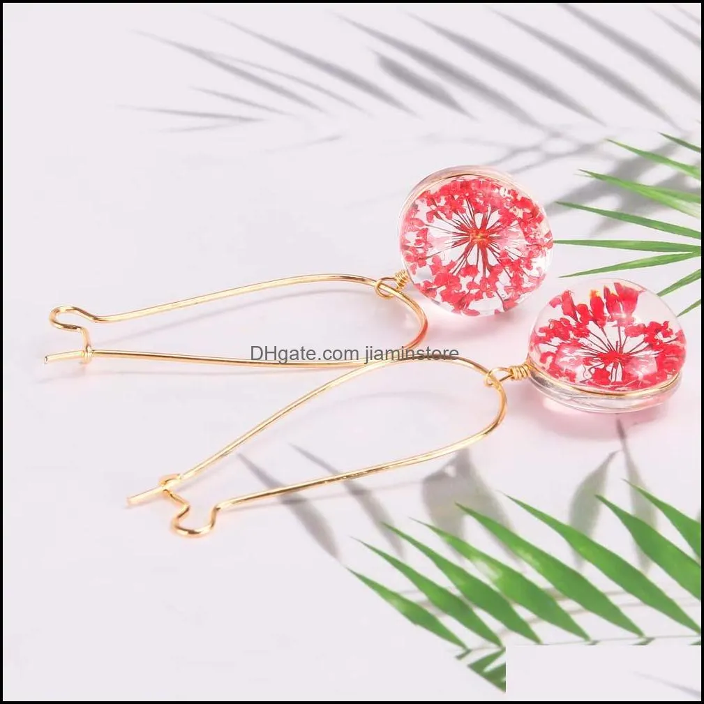 fashion summer flower earring woman fashion dried flowers earrings glass ball pressed flower dangle earing jewelry gift wholesale