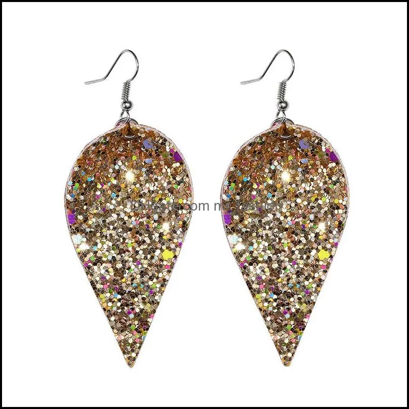 fashion sequins paillette glitter leaf pu leather earrings for women bling earrings brinco ear oval colorful designer jewelry christmas