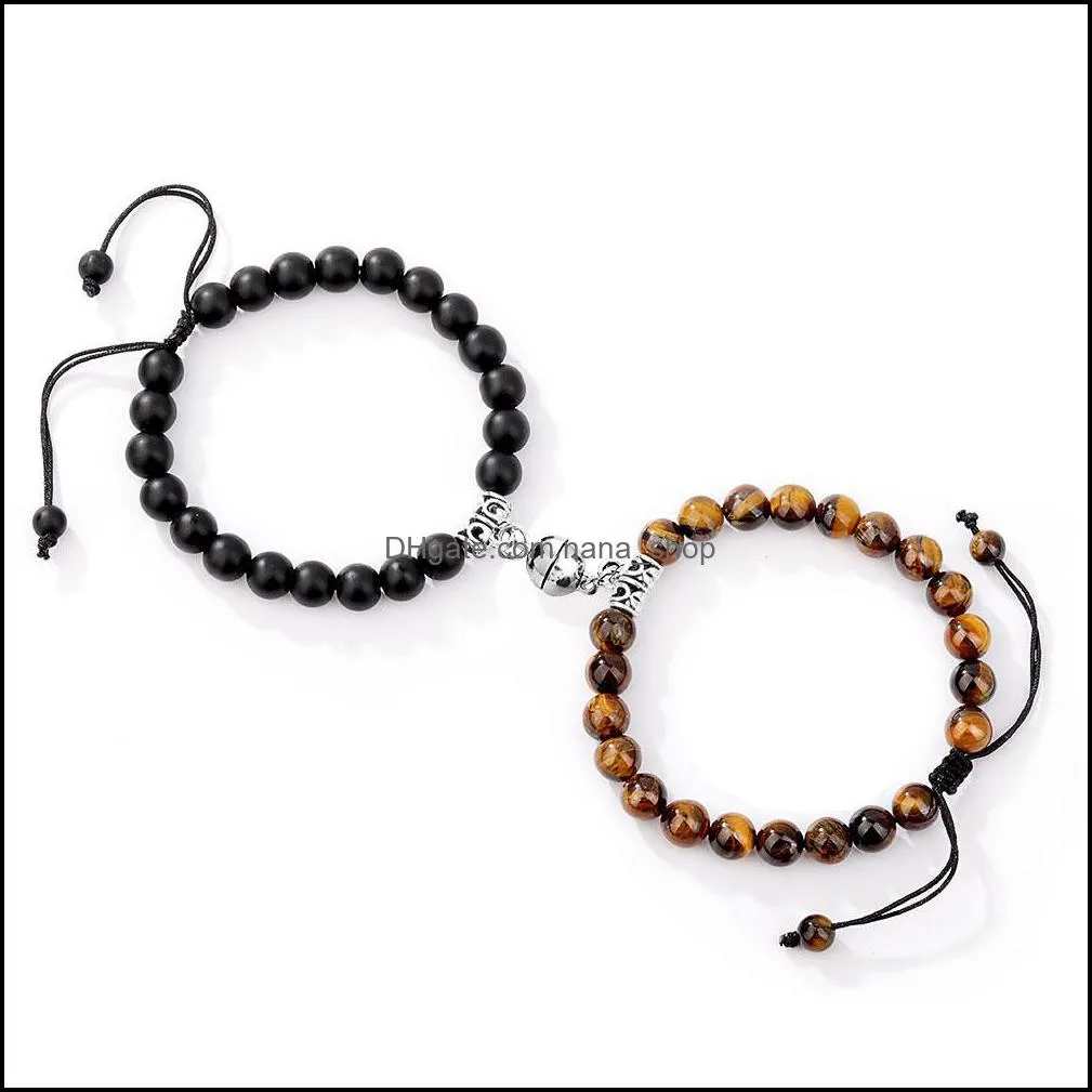 attractive charm distance magnet couple bracelets beaded strands 2pcs/set friendship jewelry natural stone beads yoga braided bracelet for