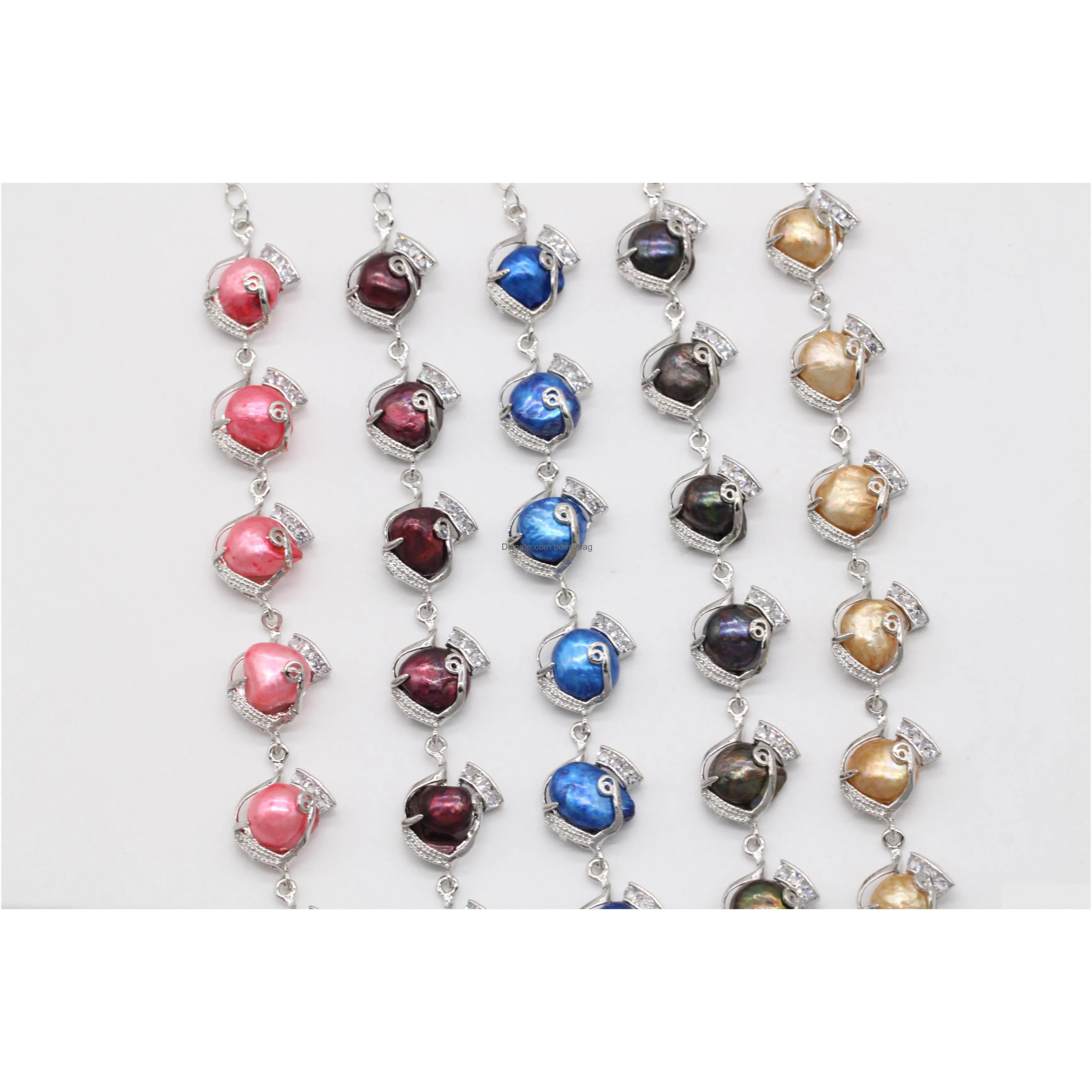 freshwater cultured pearl bracelet silver plated chain with 6 dyed color pearls love wish best gift for women