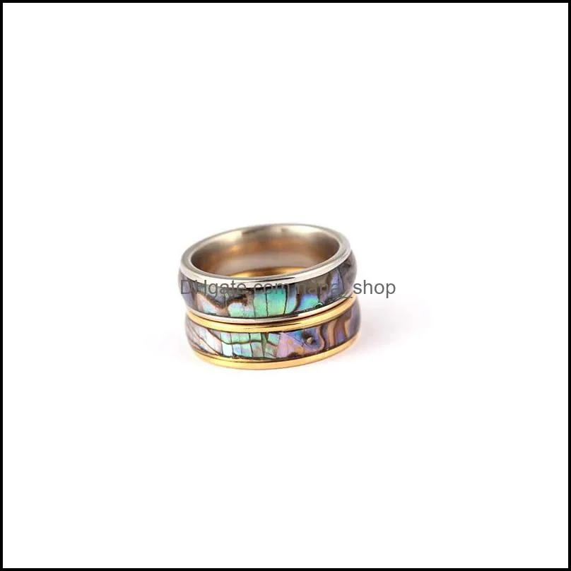 shellhard abalone shell stainless steel finger rings wedding bands for men women comfort fit size 612 lovers couples ring wholesale