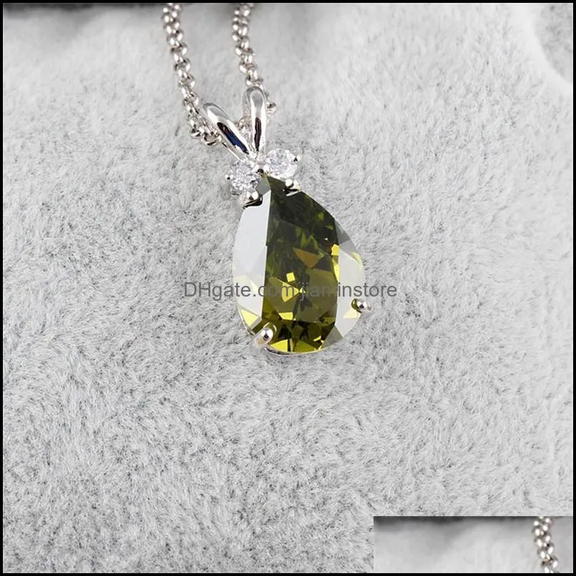 fashion zircon stone necklace fashion jewelry crystal zirconteardrop pendant necklace purple pink green for women design jewelry