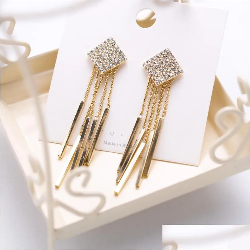 fashion jewelry s925 silver post earrings geometric square tassels dangle stud earrings