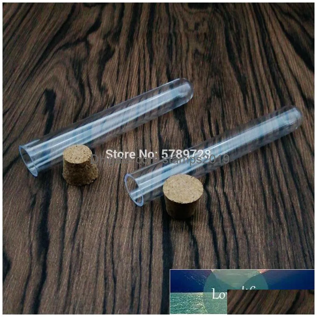 100pcs/pack 15x100mm office lab supplies transparent plastic test tube with cork stopper ushape bottom wedding favours vial