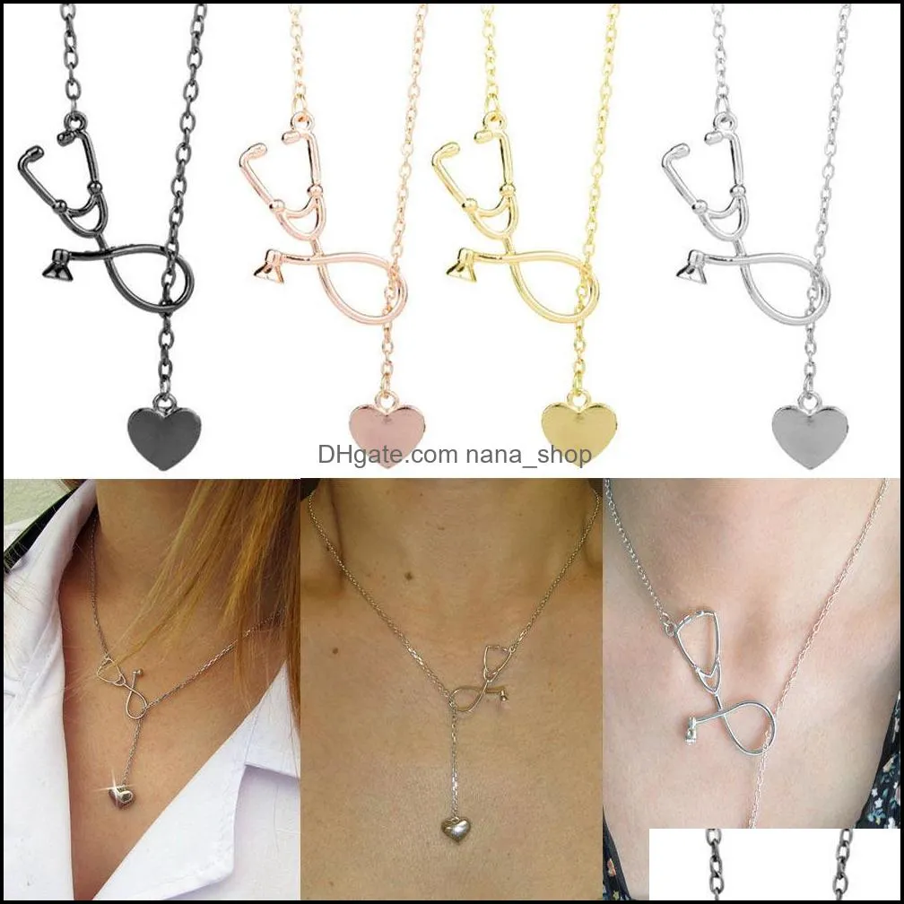  fashion medical jewelry alloy i love you heart pendant necklace stethoscope necklace for nurse doctor jewelry gift wholesale