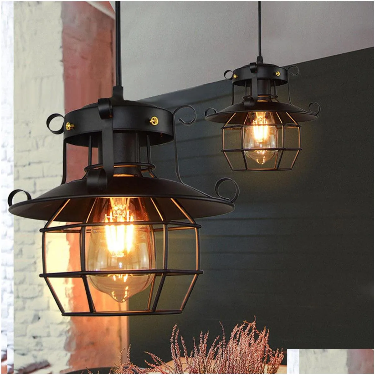 vintage pendant light metal industrial lamp ceiling light chandelier fixtures cage edison nordic retro loft lamp home decoration