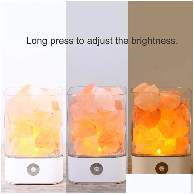 usb crystal light natural himalayan salt lamp led lights air purifier mood creator indoor warm light table lamp bedroom lava night