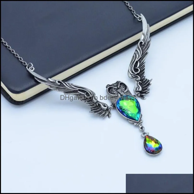 animal owl necklace unisex women big crystal pendant necklaces metal alloy silver color long chain statement necklaces