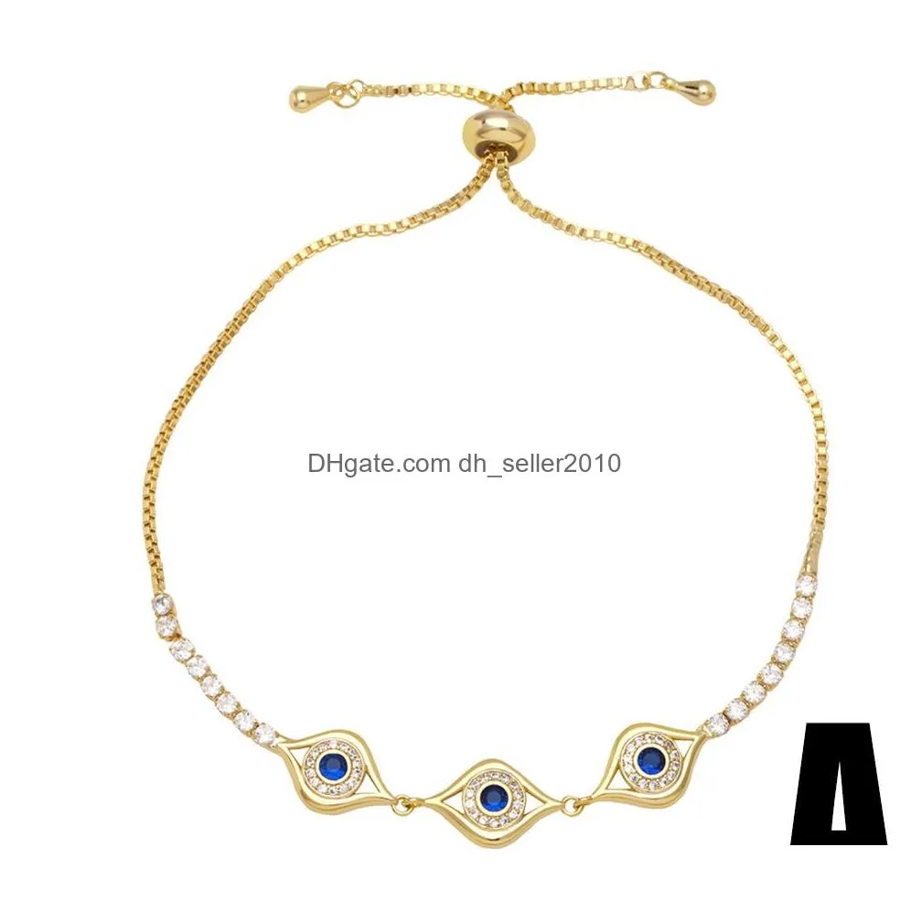 fashion jewelry copper beads white gold plated zircon evil eye bracelet blue eyes adjustable hand rope bracelets