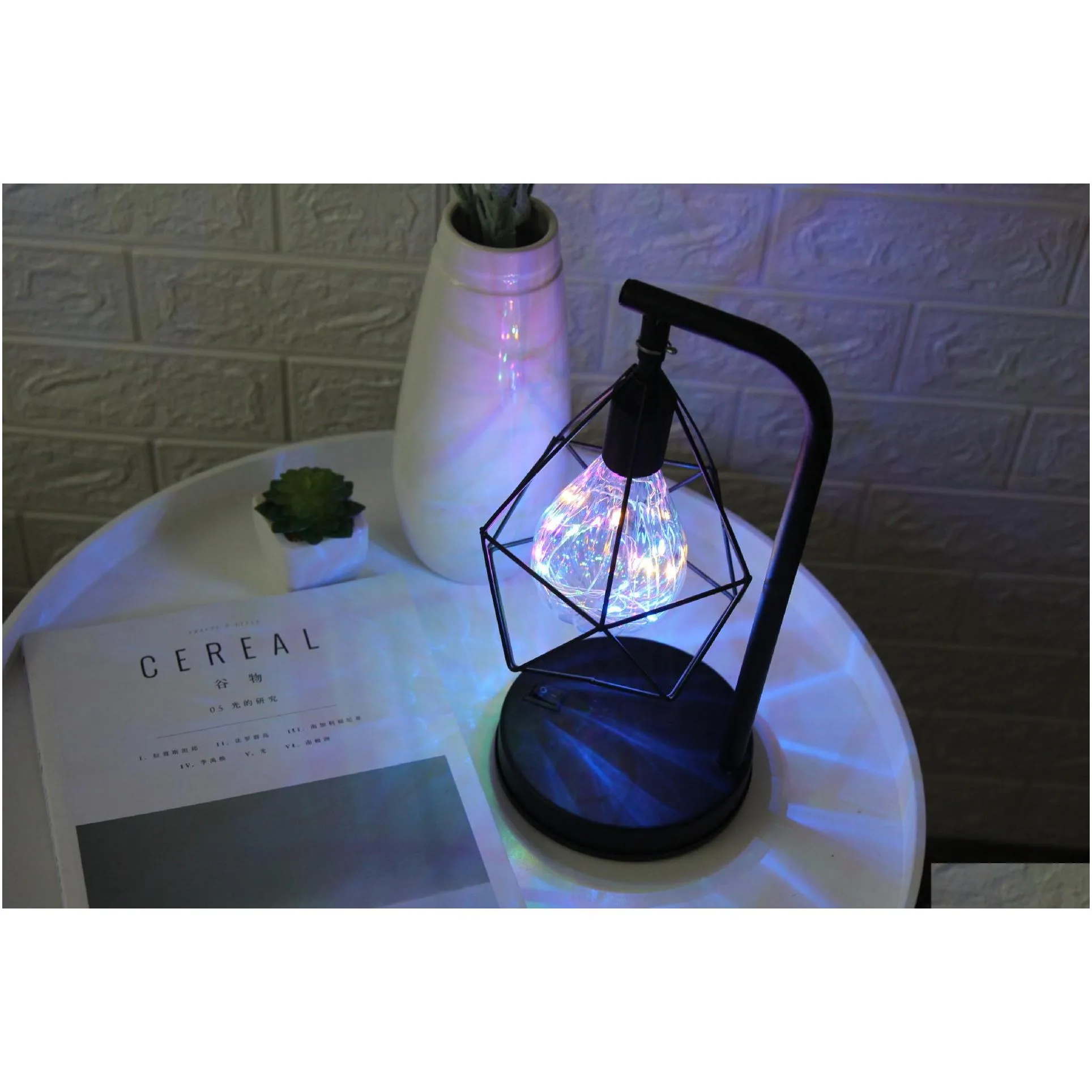 creative holiday retro iron art minimalist hollow diamond table lamps reading lamp night light bedroom desk lighting