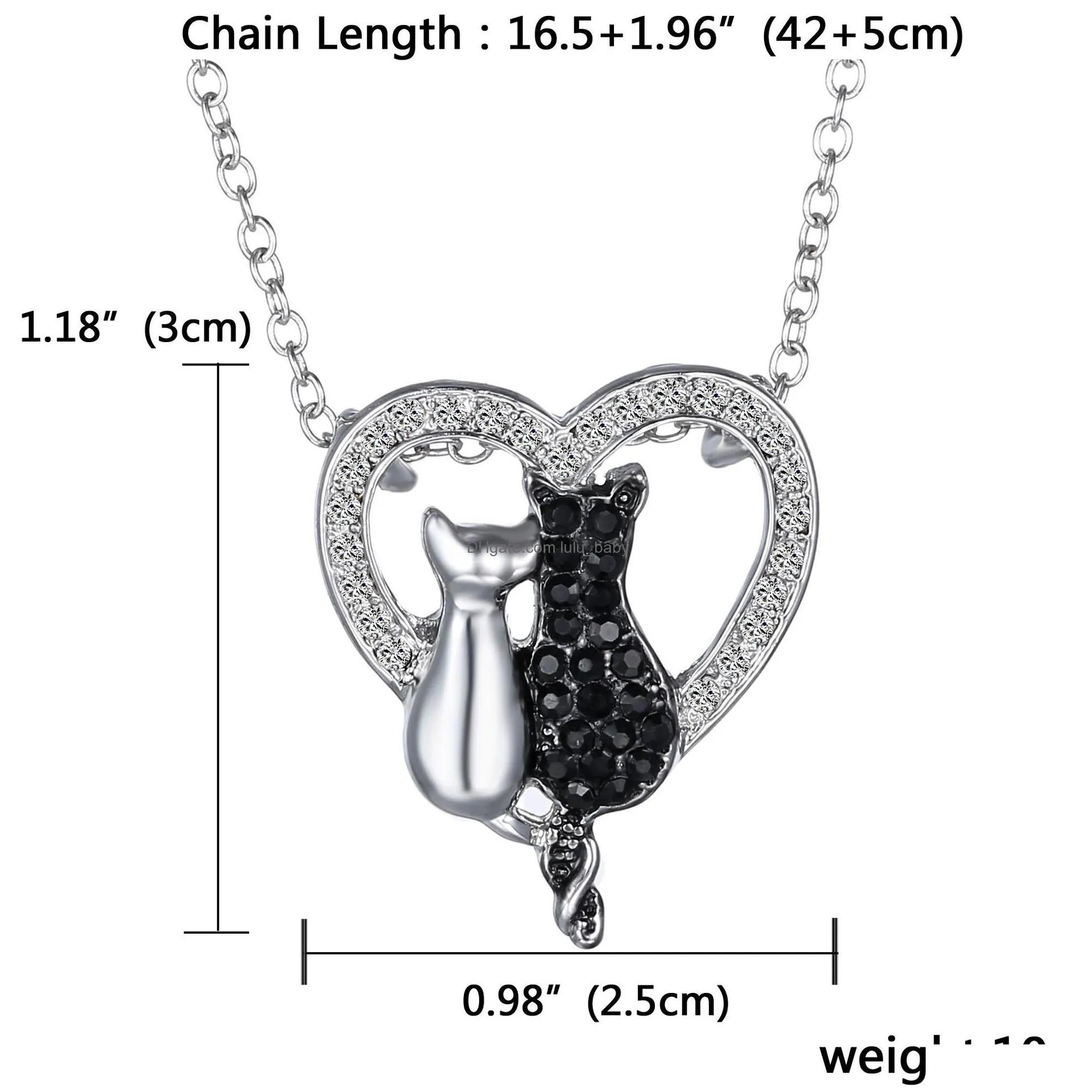 fashion jewelry cats heart pendant necklace rhinstone heart lovers necklace