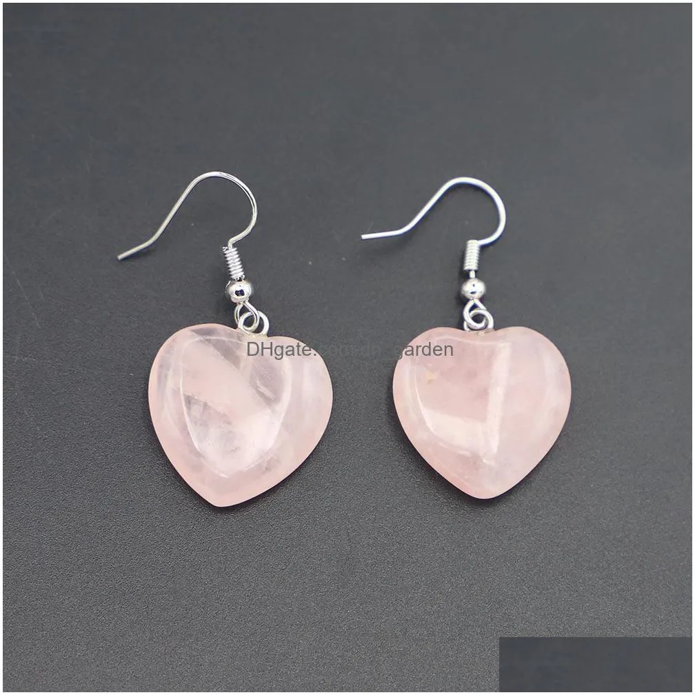 natural stone rose quartz heart shaped charms earrings pendants dangle reiki fashion charms women party wedding jewelry