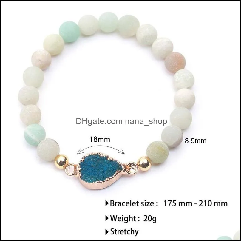  arrival 8.5mm matte nature stone bead bracelets durzy waterdrop charm bracelet for women green blue pink fashion summer jewelry