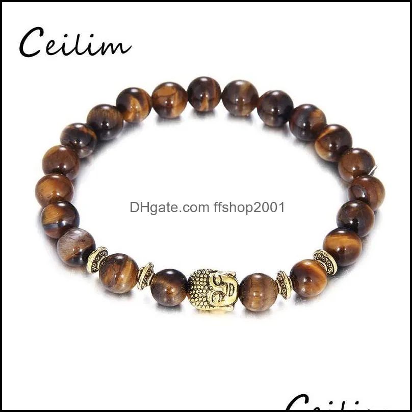 2017 8mm tiger eye beads bracelet fashion jewelry wholesale natural stone with buddha charm stone beads men bracelets bangle  