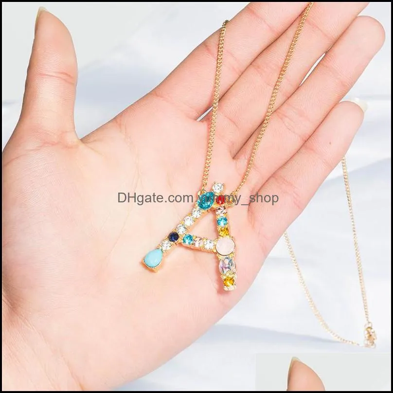 diy colorful 26 letter pendants necklace gold chain initial necklaces with crystal charm for women party jewelry gifts for mothers