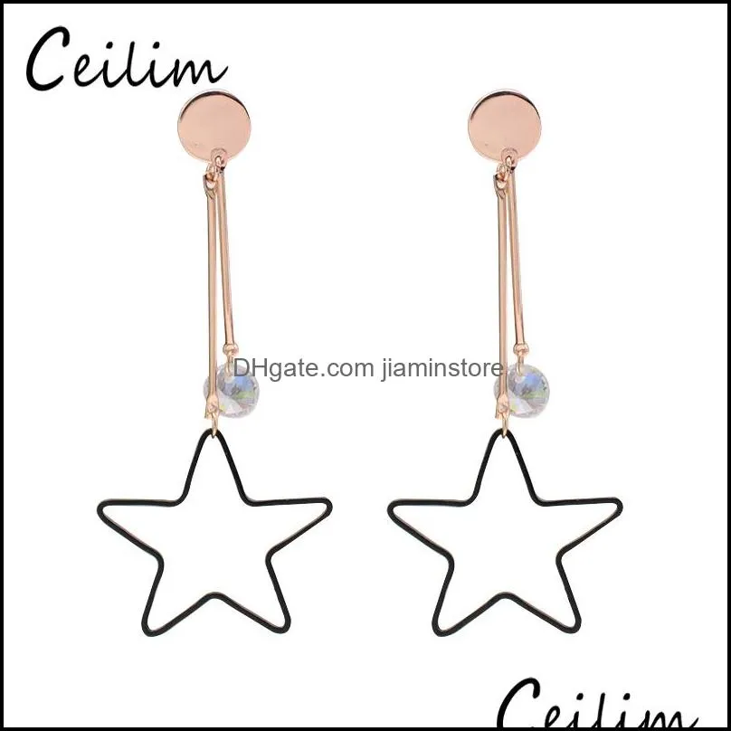  arrivals fashion jewelry crystal pentacle pentagram charms drop earrings metal geometric hollow star long earring for women gifts