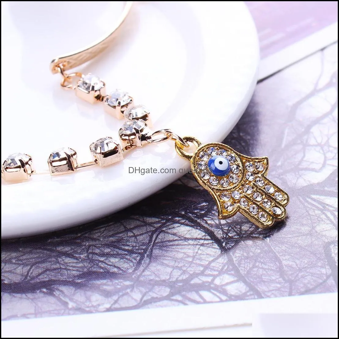 charm bracelets bangles for women palm bracelet style gold rhinestone evil eye hamsa hand jewelry bangle bracelet