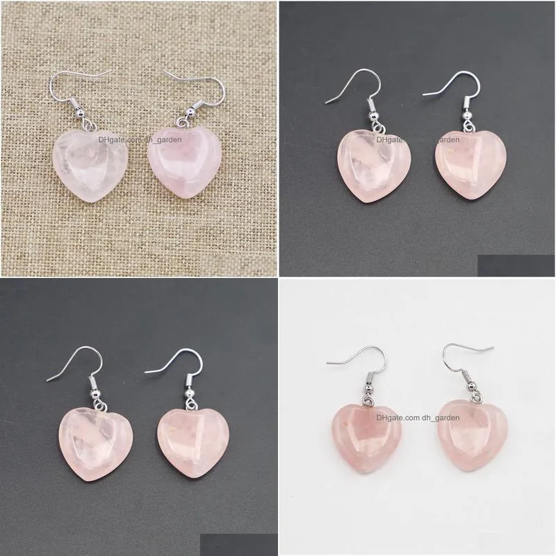 natural stone rose quartz heart shaped charms earrings pendants dangle reiki fashion charms women party wedding jewelry