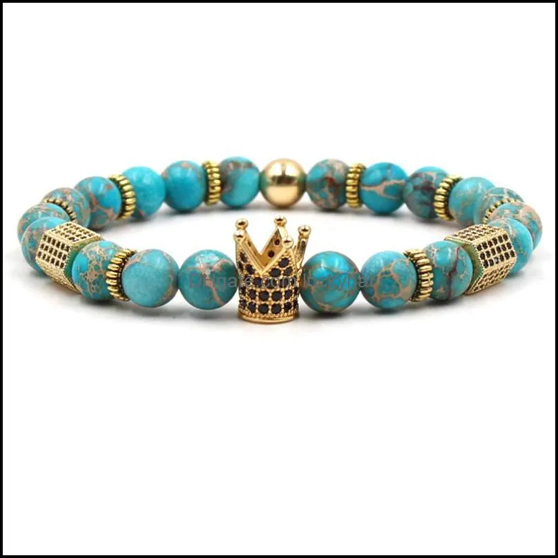 cz zircon crown charm bracelet micro stone bead bracelet luckyhat