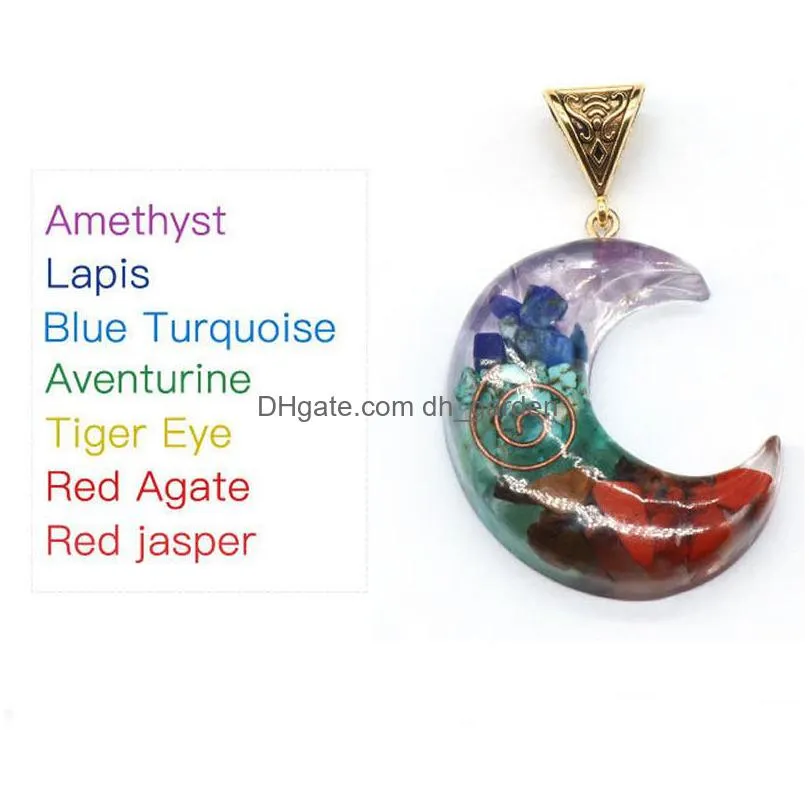 crescent pendant 7 chakras orgonite stone necklace moon shape healing energy natural orgone crystal pendulum lucky om jewelry