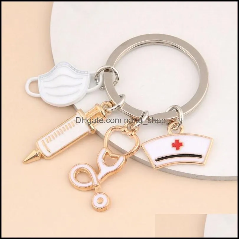 doctor keychain medical tool key ring injection syringe stethoscope nurse cap key chain medico gift diy jewelry handmade