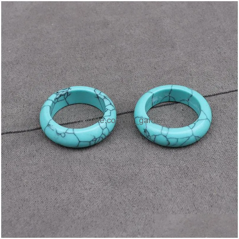 men 6mm band green turquoise stone ring bulk thin smooth anxiety relief unisex jewelry