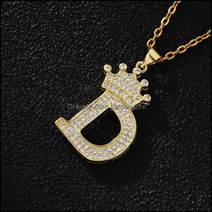 zircon initial necklace pendant 26 letter gold plating crown necklaces for women mens jewelry