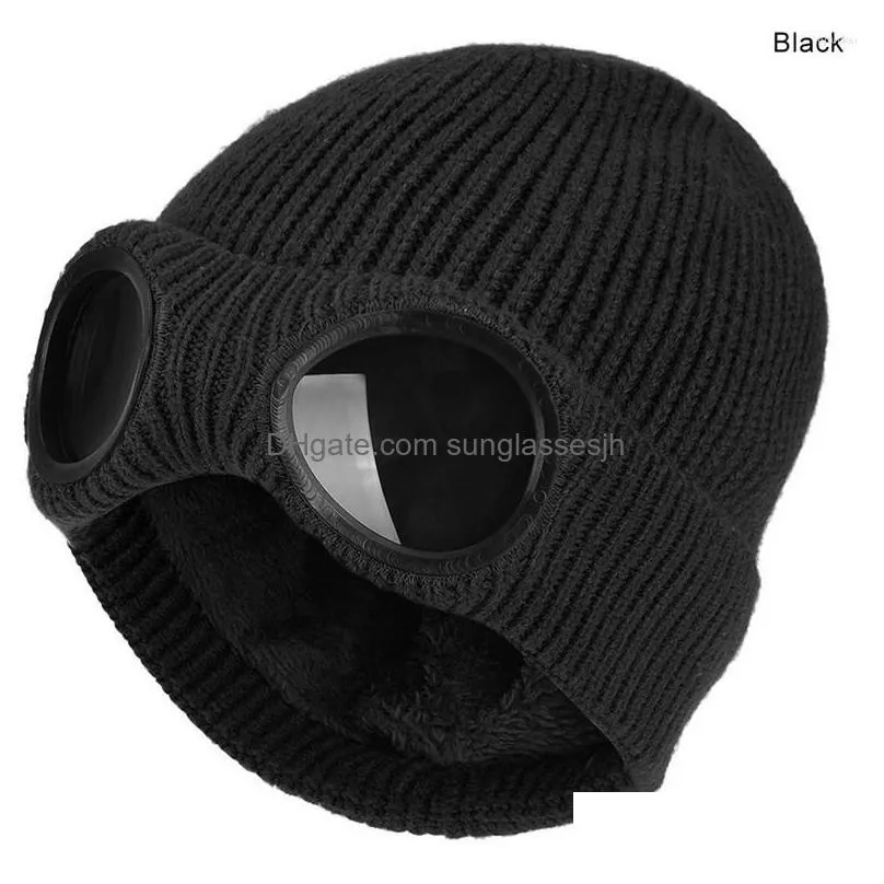 beanies winter glasses hat cp ribbed knit lens beanie street hip hop knitted thick fleece warm for women men