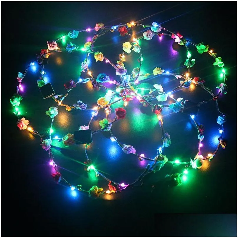 led headband lights glow strings flower crown headbands light up hair wreath hairband garlands women christmas party