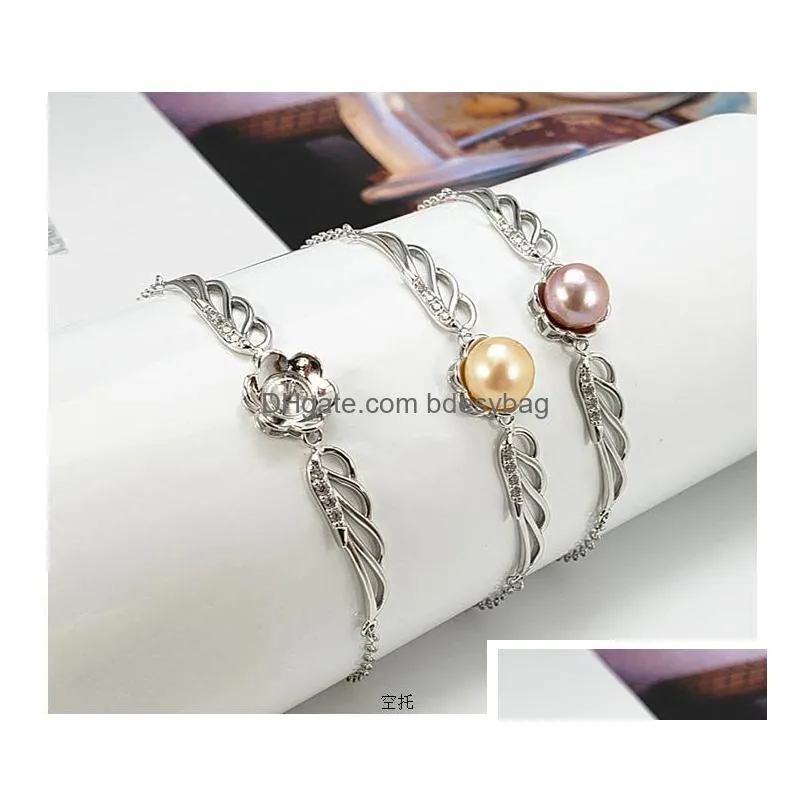 925 sterling silver pearl bracelet freshwater button pearl mounted rhinestone charm bangle love wish for women