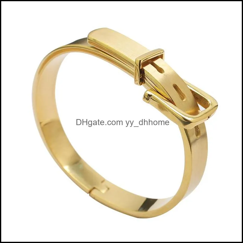 fashion 316l titanium steel wide belt buckle bracelet charm gold cuff belt bangles size for women men pulseira feminina