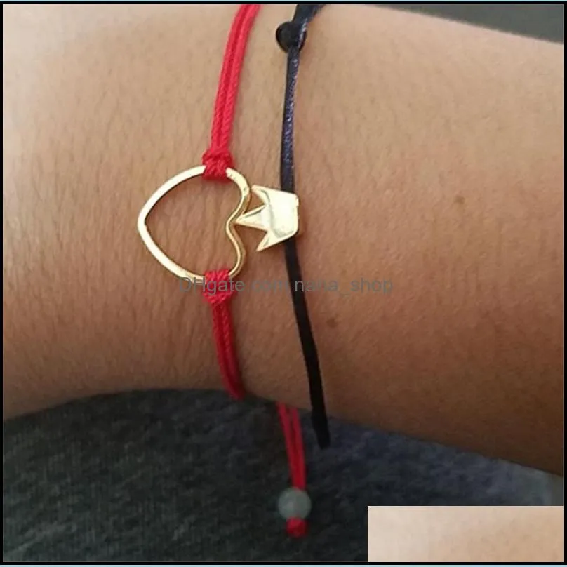 handmade heart crown charm bracelet lucky red string wax rope bracelets friendship jewelry