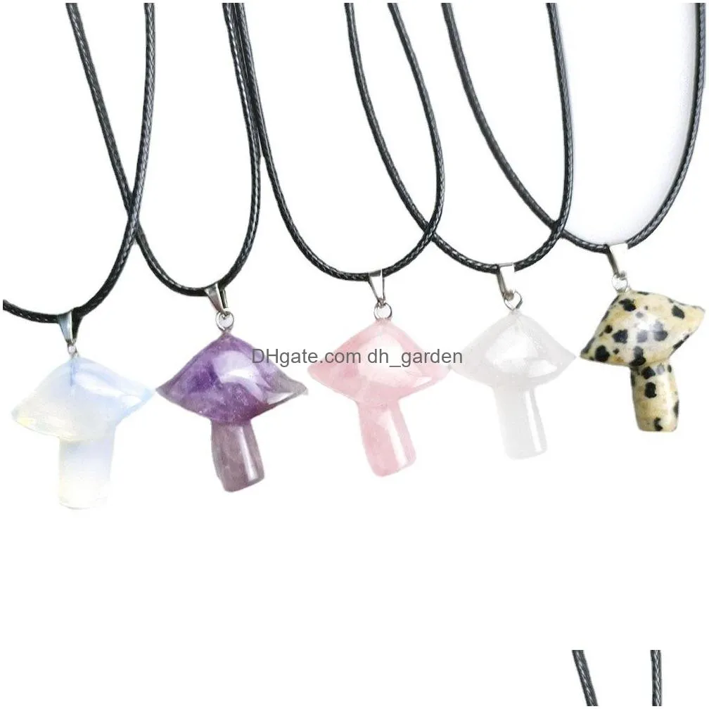 23x28mm mushroom natural stone pendant necklace crystal quartz healing energy rope chain necklace for women gift