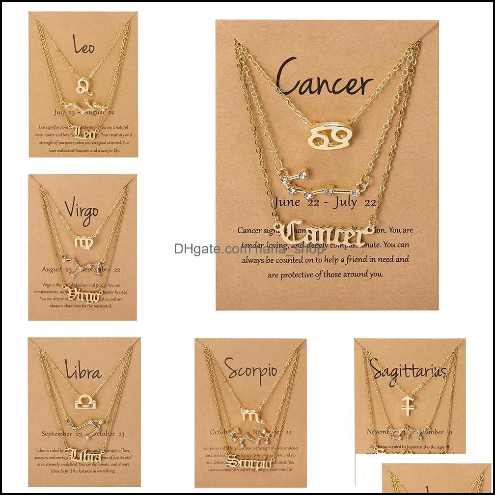 3pcs/set 12 zodiac sign pendant necklace gold plated aries cancer letter star charm necklaces for women