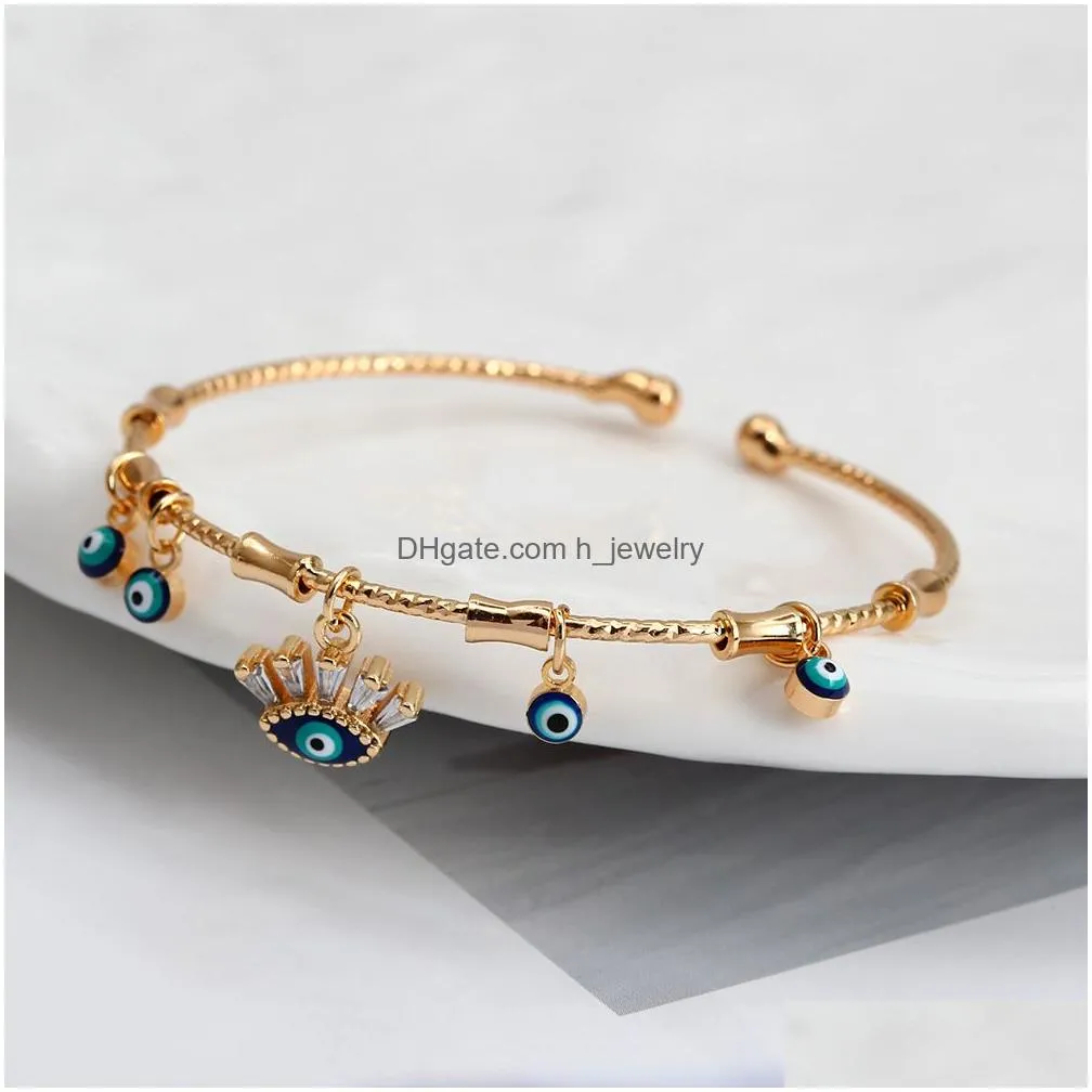 fashion jewelry evil eye bangle bracelets enamel palm blue eyes opening bracelet