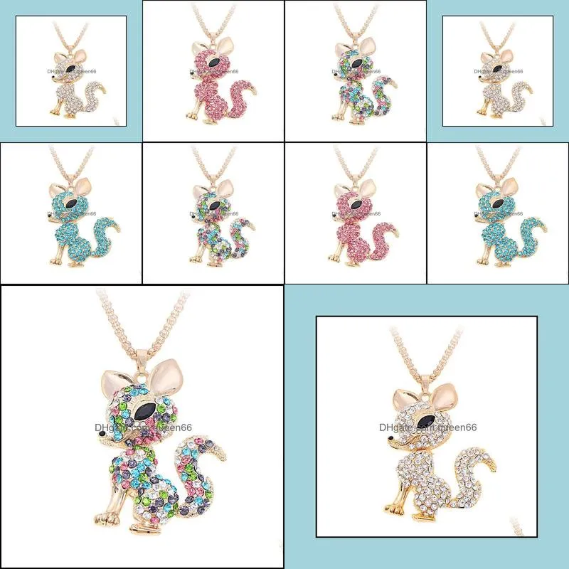 fox necklaces pendant rhinestone sweater animal necklace for women crystal pendant necklace