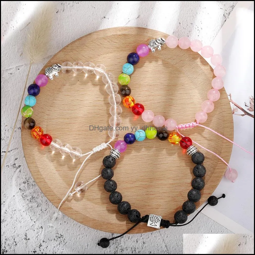 7 chakra bead bracelet natural stone beads yoga alloy metal silver plated elephant charm bracelets friendship jewelry