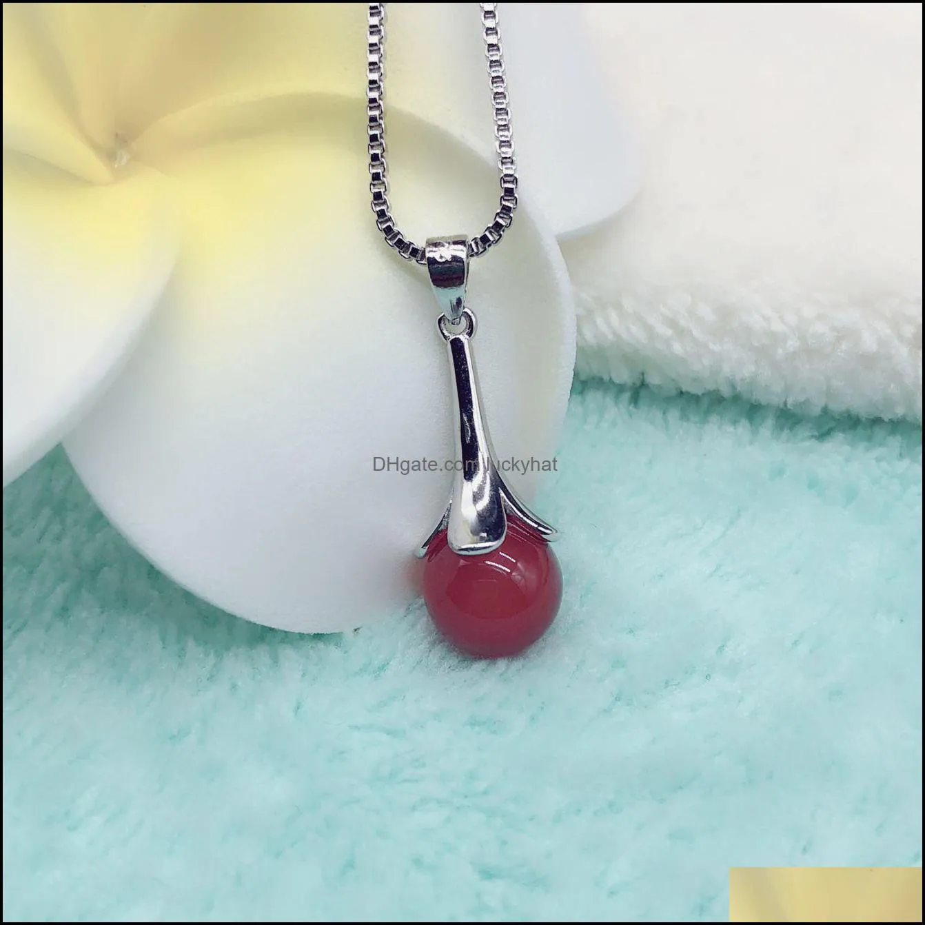 furong stone necklace imitation 925 sterling silver jewelry clavicle chain black/red agate necklaces luckyhat