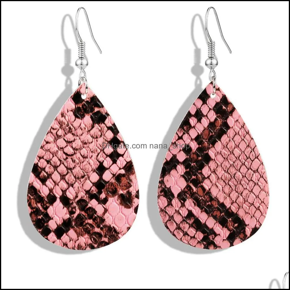  trendy pu teardrop leather earrings for women snake pattern multi colors leather bohemia korean water drop earrings jewelry