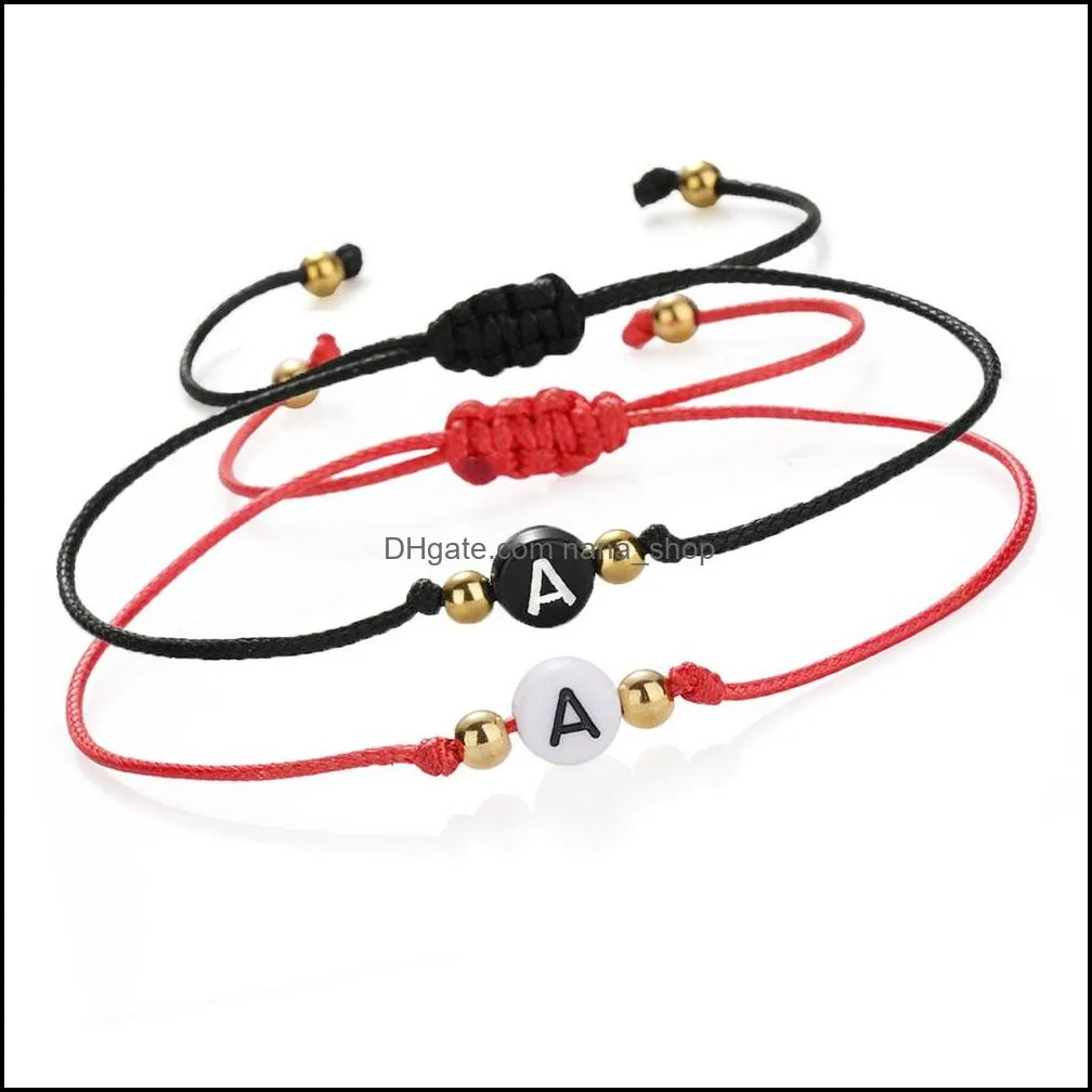 handmade 26 initial bracelet black red thread string ropeadjustable women men initials name bracelets statement couple jewelry