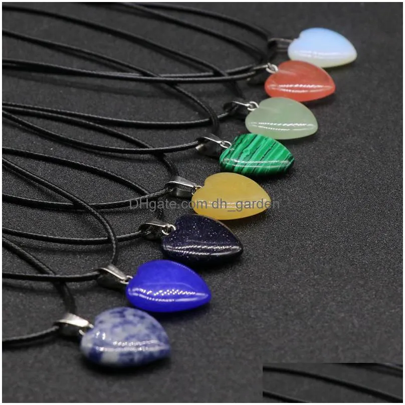 natural stone heart shape pendant necklace rose quartz healing crystal rope chain collar for women fashion jewelry