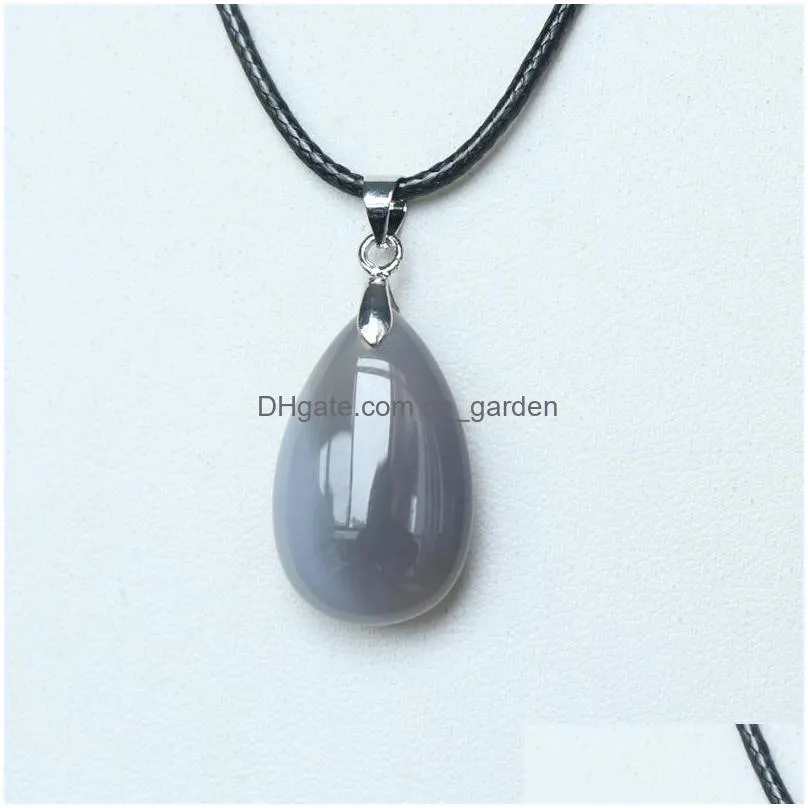 natural stone flat waterdrop shape pendant necklace jade quartz healing crystal rope chain collar for women fashion jewelry