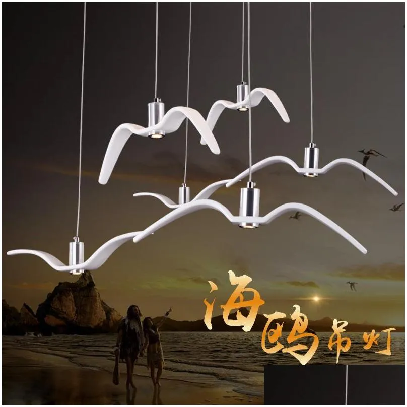 nordic simple seagull lamp modern restaurant balcony chandelier led creative personality bird chandelier bedroom lamp resin bird