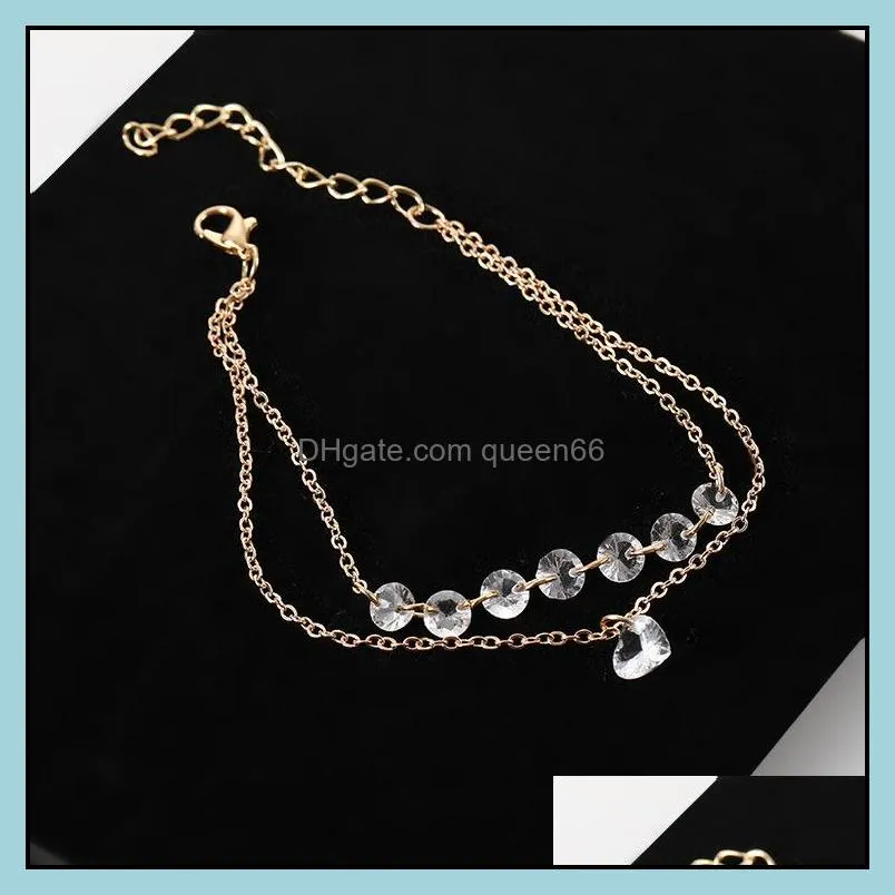 fashion double heart crystal bracelet female engagement wedding accessories bracelet gold chain white crystal jewelry