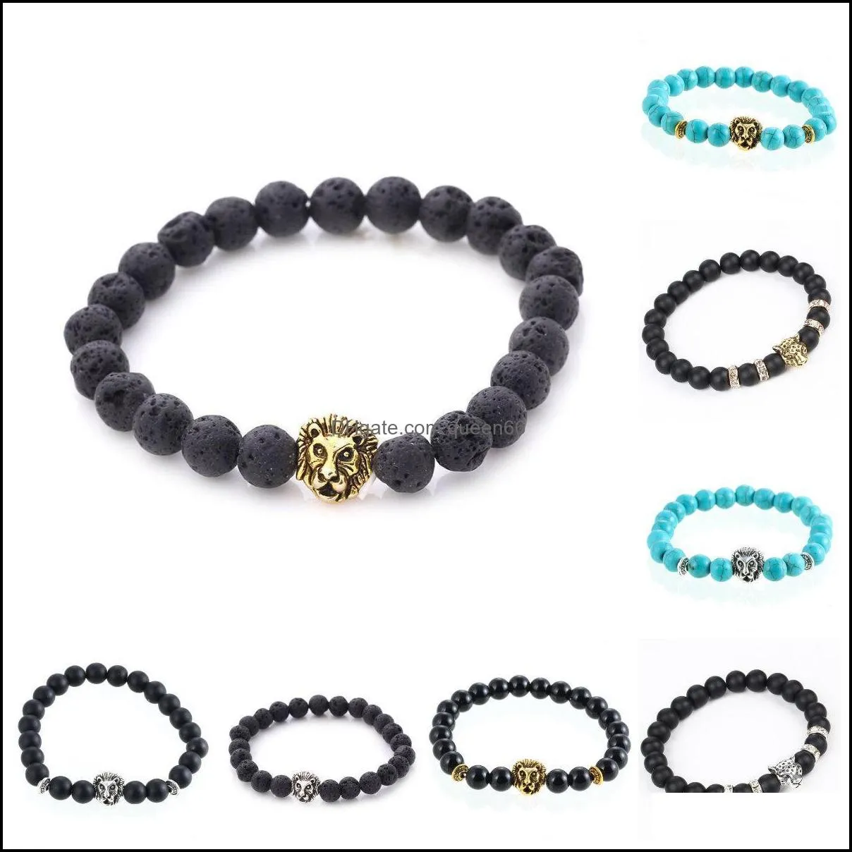 charms bracelets for men women gold head bracelet black lava natural stone beaded bracelets